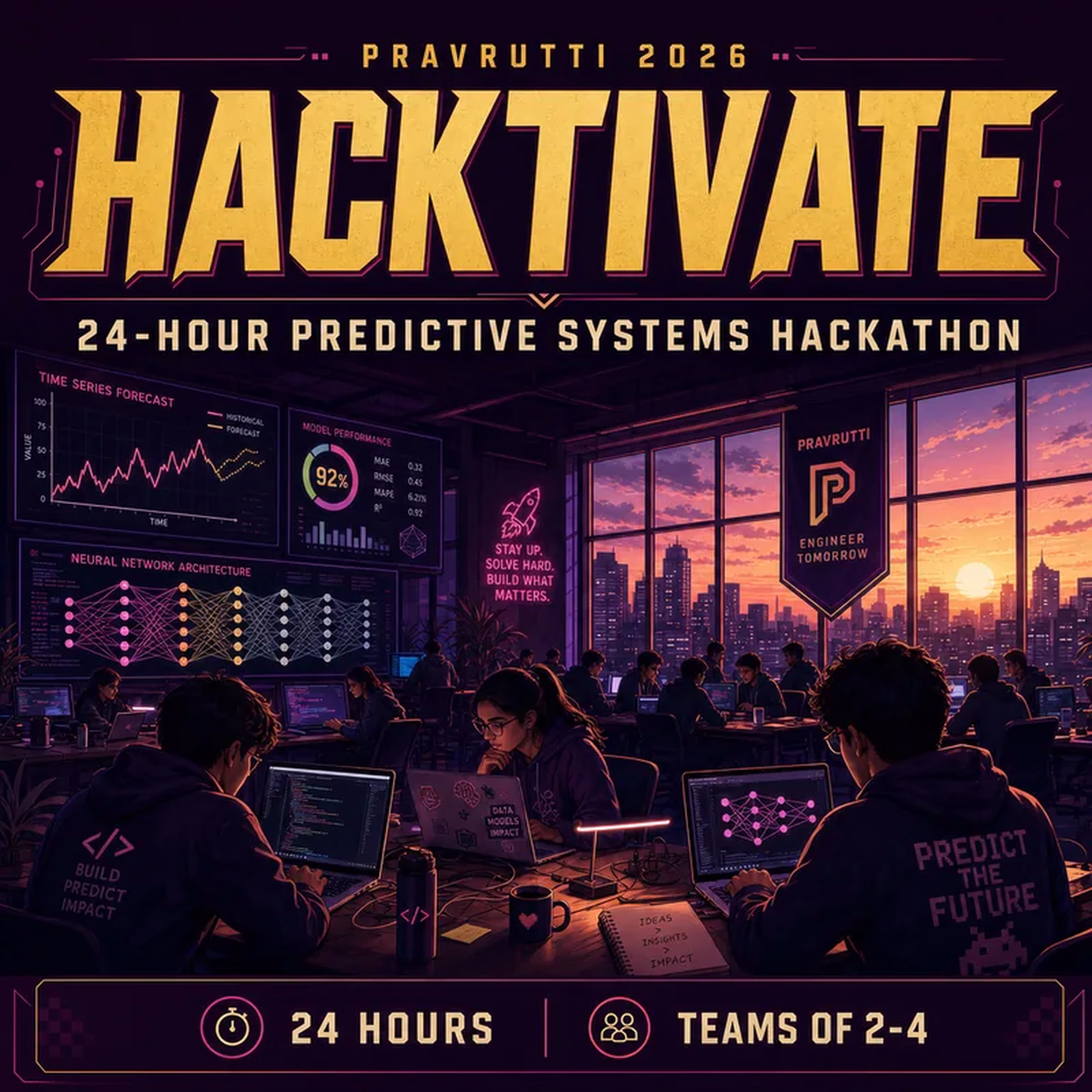 Official Hacktivate poster — 24-hour Predictive Systems Hackathon